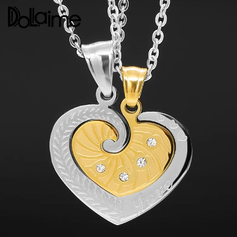 Dolaime Heart Couple Necklace For Men Women Stainless Steel Wedding Gift Jewelry