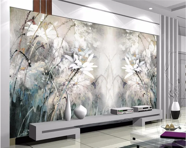 

modern wall painting background photography Lotus oil painting abstract lines hotel badroom wall wallpaper mural for living room