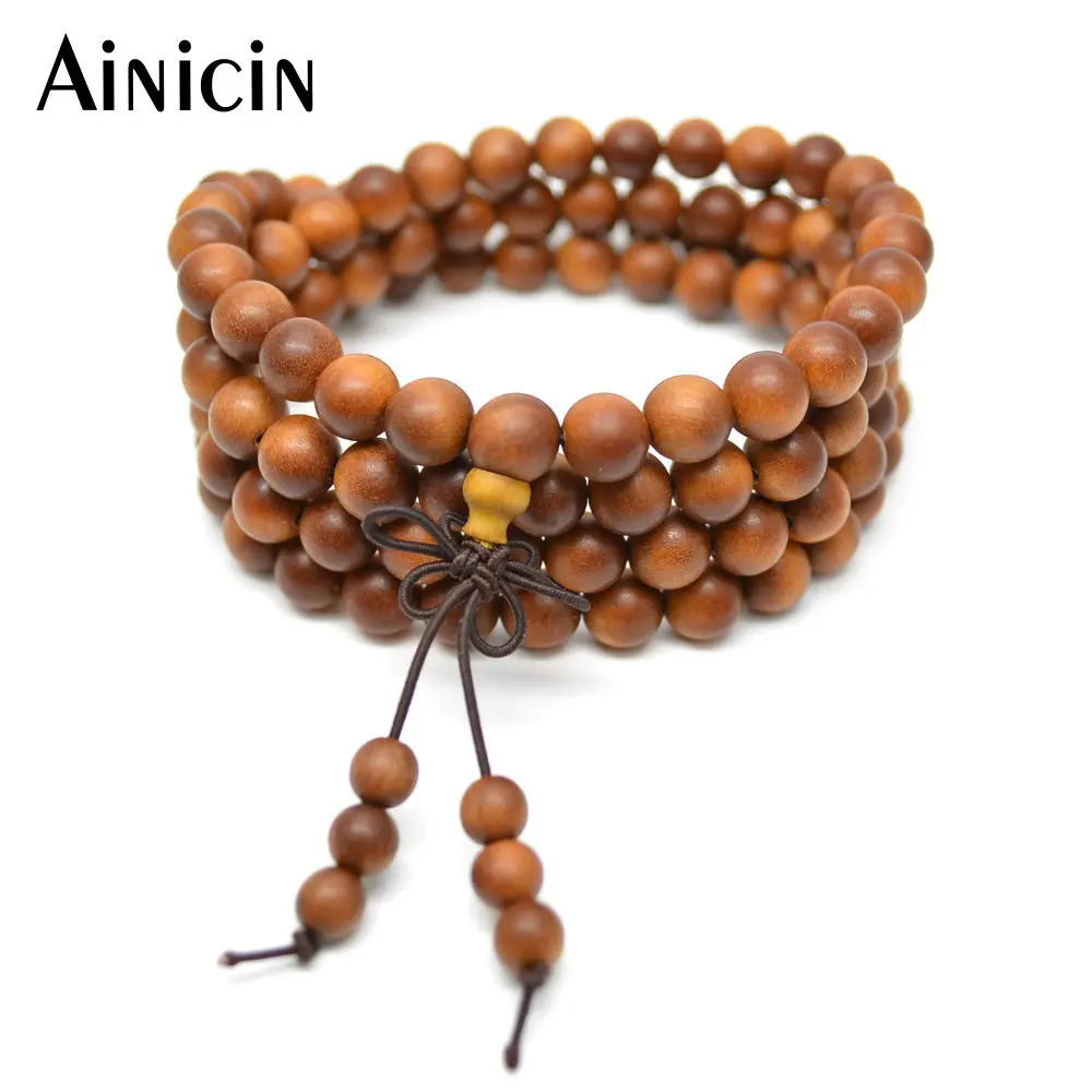 5pcs Tibetan Jewelry Matte Surface 8mm Sandalwood 108 Beads Mala Prayer Multi-layer Bracelets For Men and Women