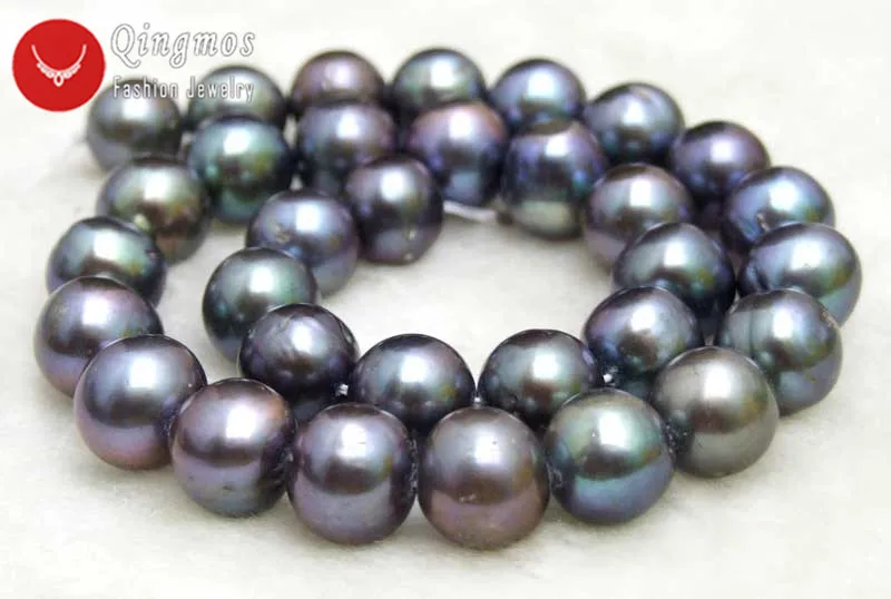 

Qingmos 12-13mm Black Pearl Loose Beads for Jewelry Making with Natural Round Freshwater Pearl Beads Strands 14"-lo178 Free Ship