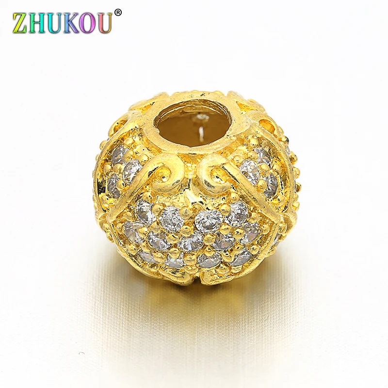 13*10mm Handmade Brass Cubic Zirconia European Spacer Beads for DIY Jewelry Findings Accessories, Hole: 5mm, Model: VZ16