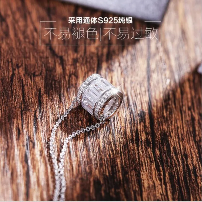 New Fashion 925 Sterling Silver Jewelry Round Ball Simple Exquisite Female Wild Crystal Clavicle Chain Pendant Necklaces XL059