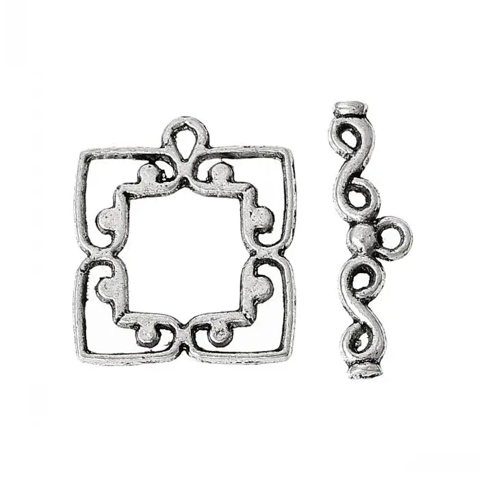 

DoreenBeads Toggle Clasps Findings Square Antique Silver Heart Pattern 22mm x 19mm 25mm x 7mm,50 Sets