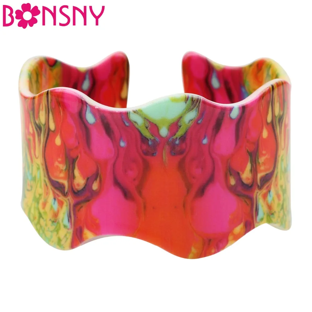 Bonsny Colorful Flame Magma Pattern Wide Bangles Retro Bracelets For Women 2017 News Fashion Jewelry Bijoux Party Accessories