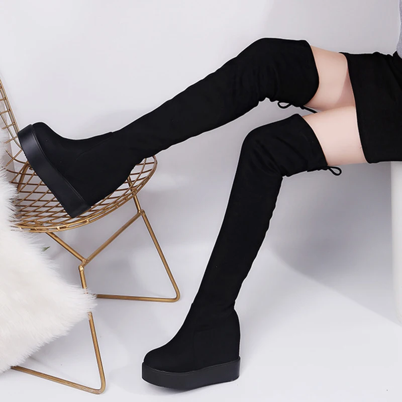 2019 Winter Women High Boots Fashion Hidden Heel Woman Long Boot Warm Plush Thigh High Boots For Women Winter Platform Shoes