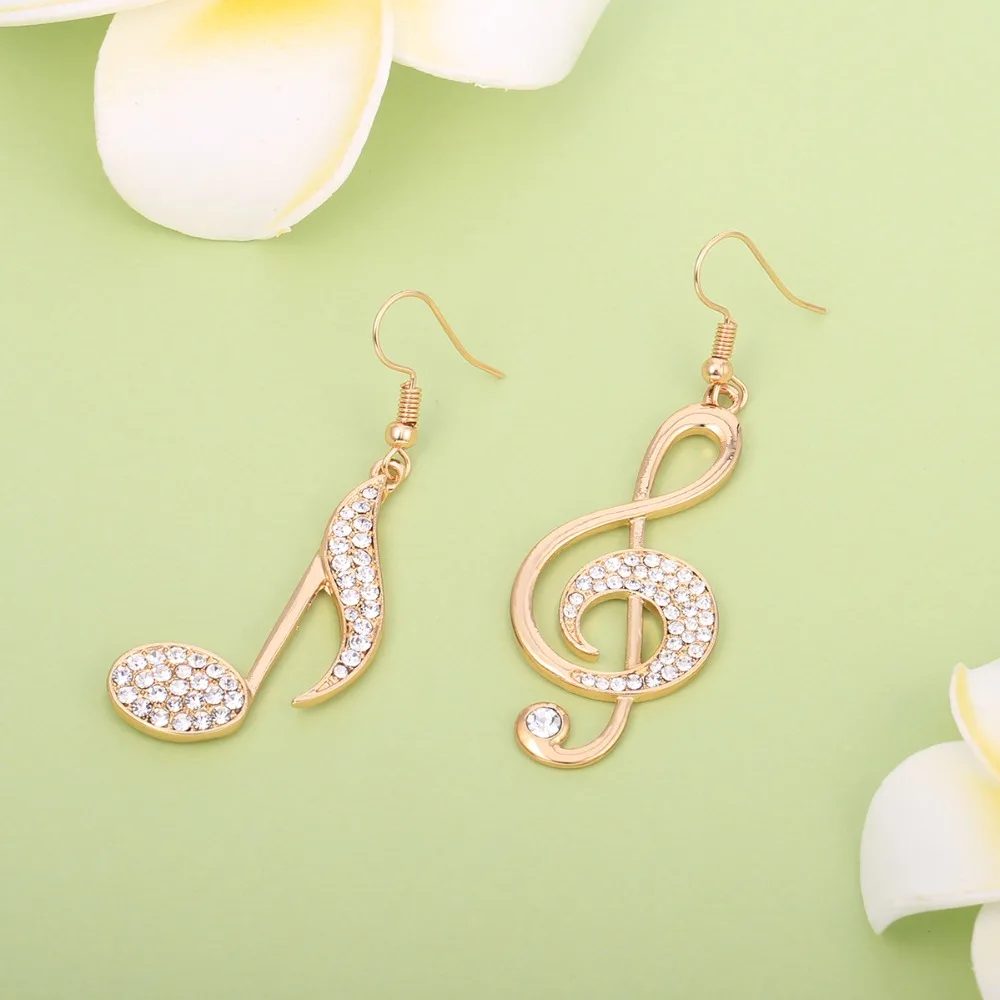 Big Music Note Drop Earrings for Women Elegant Crystal Gold Note Geometric Earrings Color Asymmetry Fashion Jewelry 2019 Gift