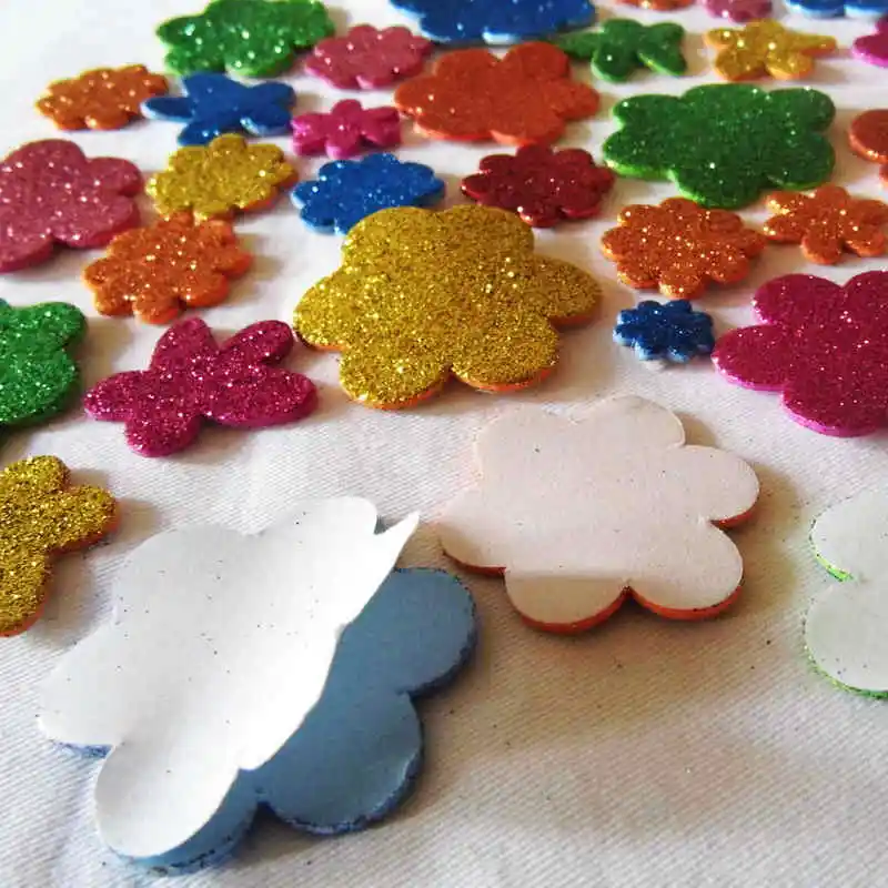 1bag/LOT,Glitter flower foam stickers Baby room decoration Early learning educational toys Kindergarten craft diy toys Handmade