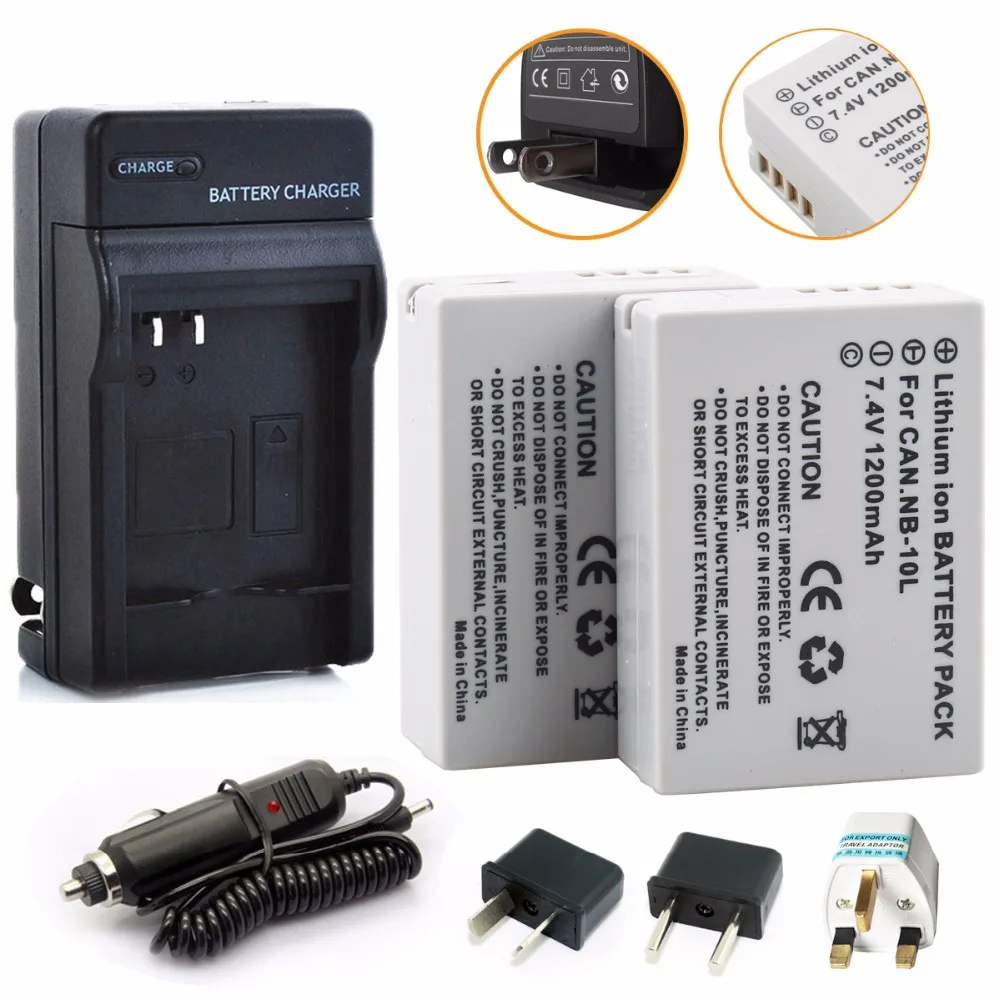 2Pcs Probty NB-10L NB10L NB 10L Battery + Charger for Canon PowerShot G15 G1X G16 SX50 SX40 G3X SX40HS SX50HS SX60HS Camera