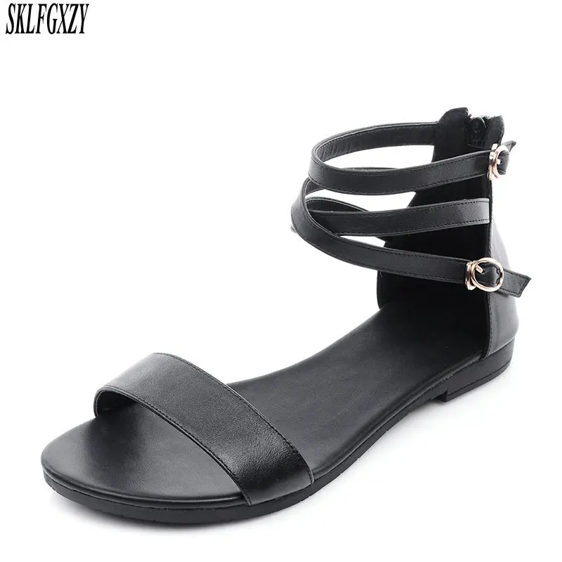 SKLFGXZY New arrival summer ladies beach leather sandals 100% genuine coat-leather comfortable women shoes sandals sizes 32-46