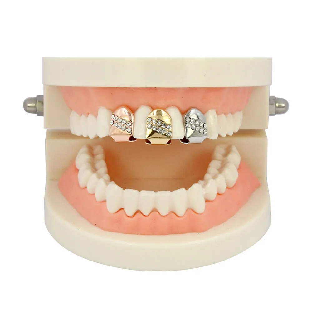 TOPGRILLZ New Gold Color Plated Hip Hop Single Teeth Grillz Cap Top Tooth GRILLZ for Halloween Christmas Party Jewelry,Gift