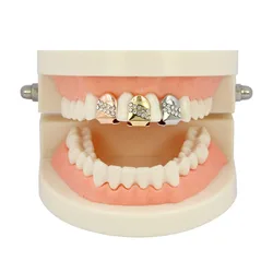 TOPGRILLZ New Gold Color Plated Hip Hop Single Teeth Grillz Cap Top Tooth GRILLZ for Halloween Christmas Party Jewelry,Gift