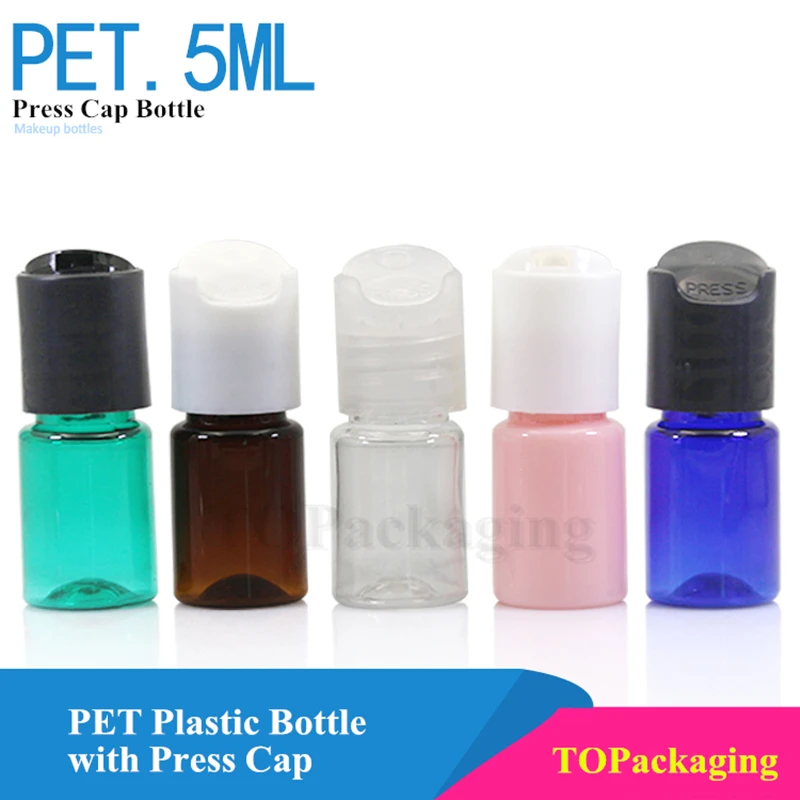 100 x 5ml Press Cap Bottle,Empty Plastic Cosmetic Container,Small Sample Lotion Bottle,Essential Oil Bottle,Make up Sub-bottling