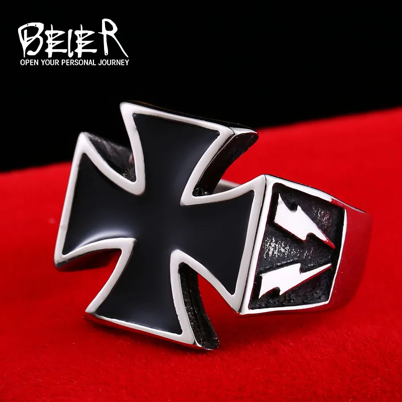BEIER 2018 Man Punk Cool For Stainless Steel Iron Cross Style Rings Men Fashion Jewellery Unique Gift BR8-205 US Size