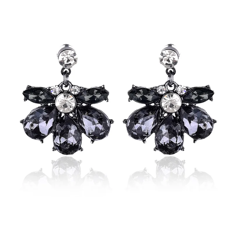 Acrylic Crystal Stone Flower Petals Drop Earrings Fashion Rhinestone Stud Piercing Earrings Women Jewelry