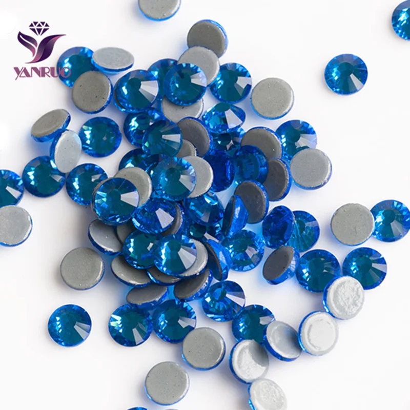 YANRUO 2058HF Capri Blue Hot Fixation Rhinestones Adhesive Glass Strass Flatback Stones Crystals for Clothing