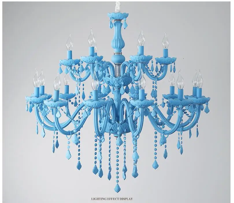 Modern Blue Chandelier Macaron E14 Pendant Children Bedroom Lamp Creative Fantasy Luminaire Stained Glass Lustre