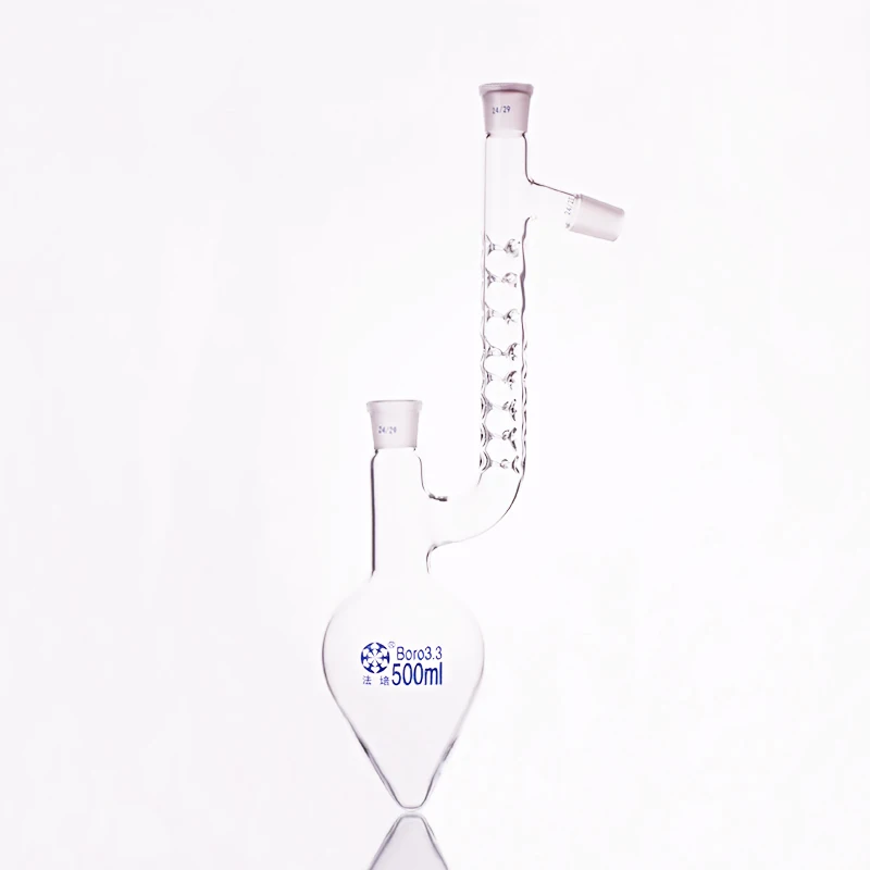 Pear-shaped fractionation flask,Capacity 500ml,Joint 24/29,Distilling flask pear shape,with thorn tube standard ground mouth