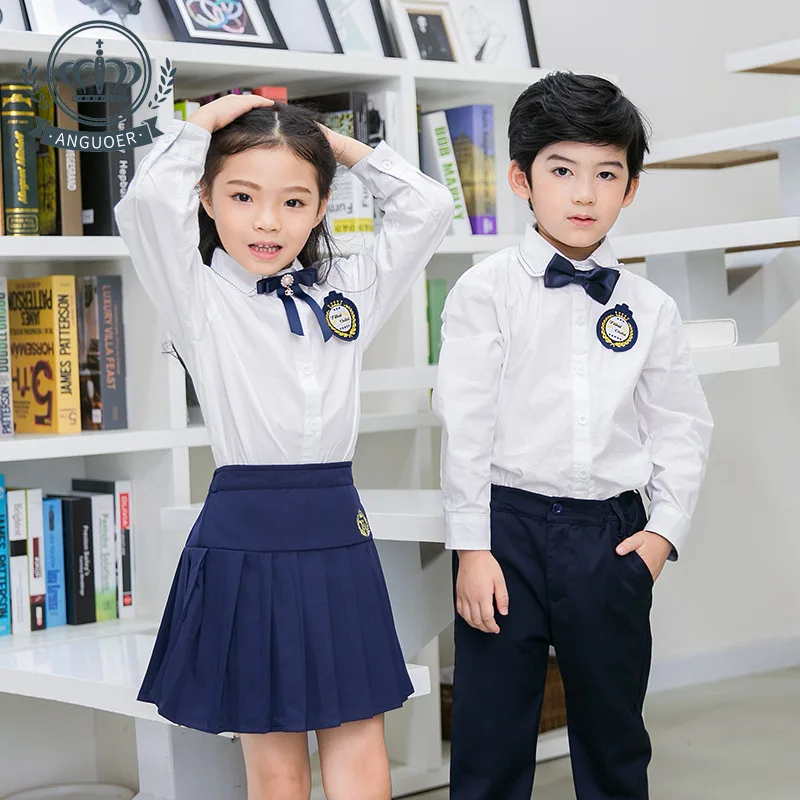 Kids School Uniforms Children Cotton School Wear Long Sleeve Clothes Students Summer Kindergarten Uniforms Suit 2pcs D-0598