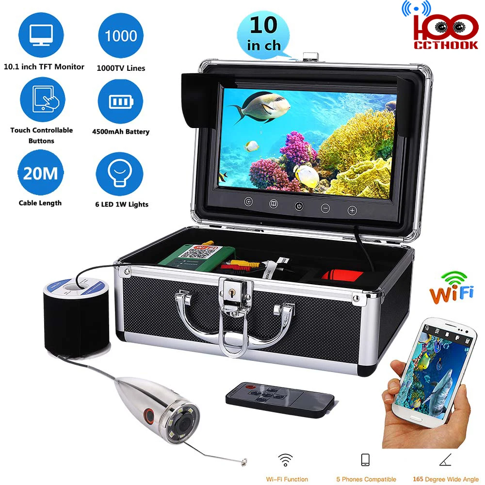 

20m Cable WIFI Wireless Fish Finder with 720P 1000TVL Underwater Fishing Video Camera 10 Inch Color Monitor Free Mob APP Viewing