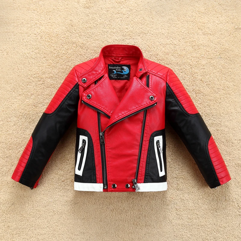 Handsome Cool Design Boys Leather Motor Jacket For Autumn Spring Kids Warm Coat Bomber  Baby Toddler Winter Clothes