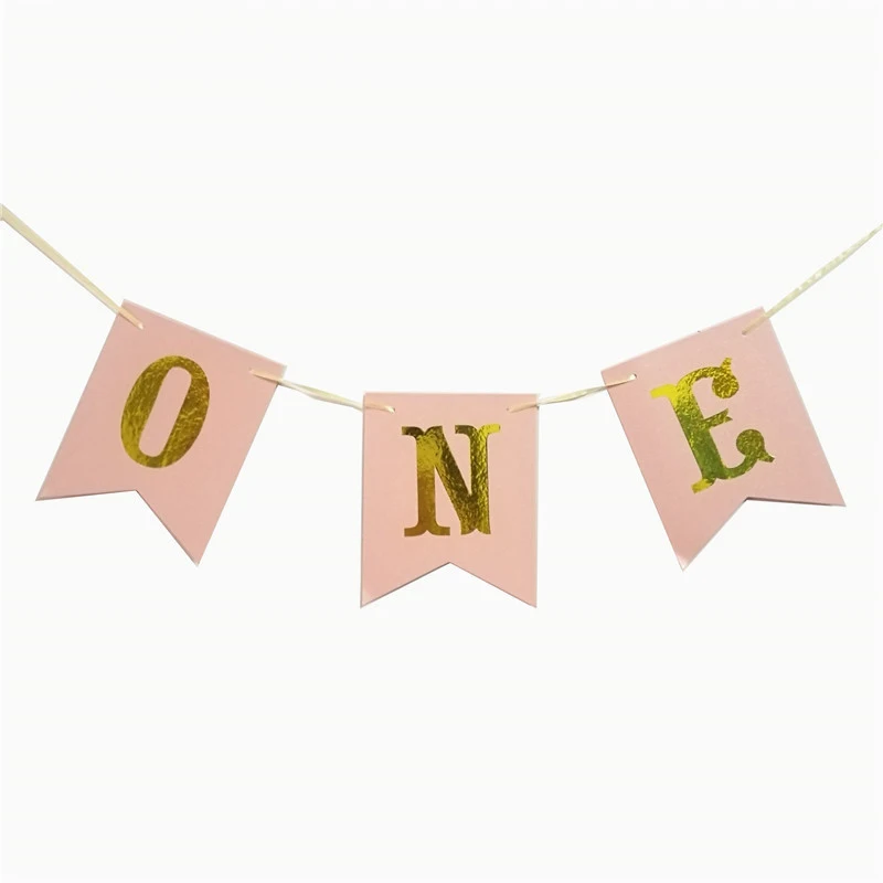 Chicinlife 1Set Pink Number ONE High Chair Banner Birthday Party Baby Shower Girl 1st Birthday Bunting Garlands Decor Supplies