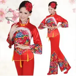 New Year Red Hanfu Women Chinese Traditional Suit National Younger Style Clothing Fan Yangko Stage Dancing Clothes Costumes