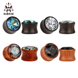 KUBOOZ piercing zircon ear plugs wood tunnels body jewelry expander 4 colors available pair selling 2pcs lot gauges