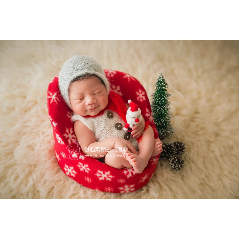 

Santa outfit Christmas Romper and bonnet set Crochet mohair baby Overall Infant Sitter pant