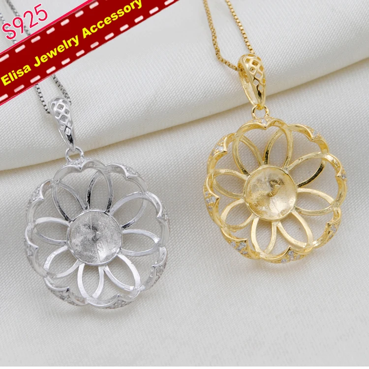 Lotus Flower Pendant Holder S925 Sterling Silver Pearl Pendant Settings Women DIY Pendant Jewelry Components 3Pieces/Lot