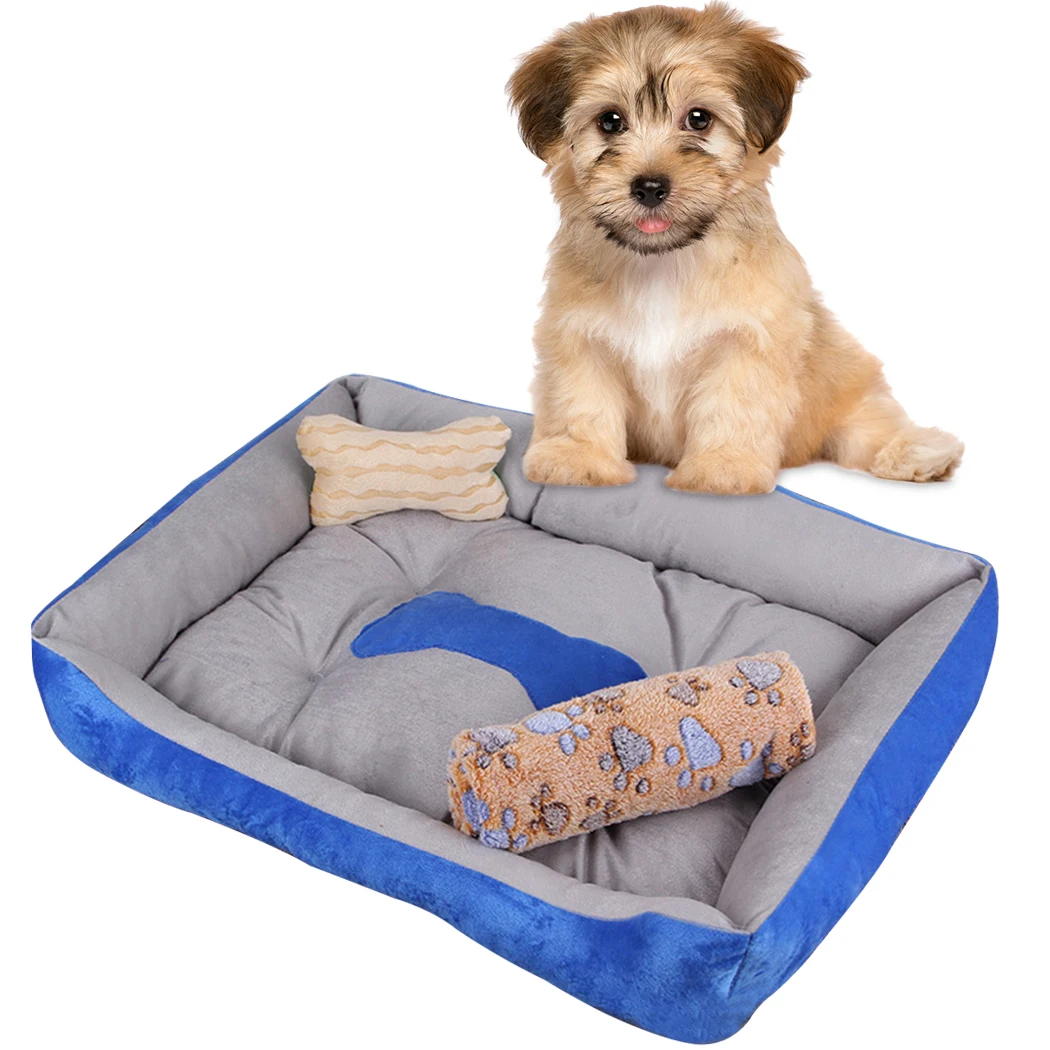 

Warm Kennel Washable Pet Floppy Comfy Plush Rim Cushion Nonslip Bottom Dog House With Blanket Bone Pillow Soft Pet Nest For Home