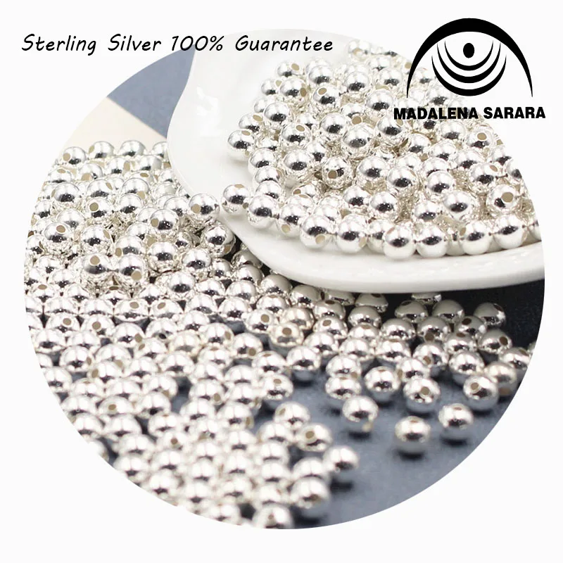 MADALENA SARARA 3mm4mm5mm Sterling Silver Crimp End Beads Jewelry Findings Componet S925 Beads Women Jewelry Making Handcraft