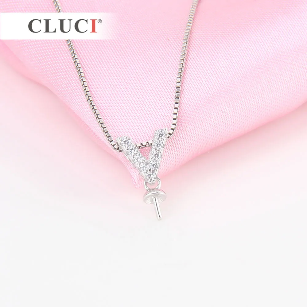 CLUCI Alphabet Jewelry Finding with zircons Women/Men Name Necklace gift making Friendly 925 Sterling Letter V Pendants SP221SB