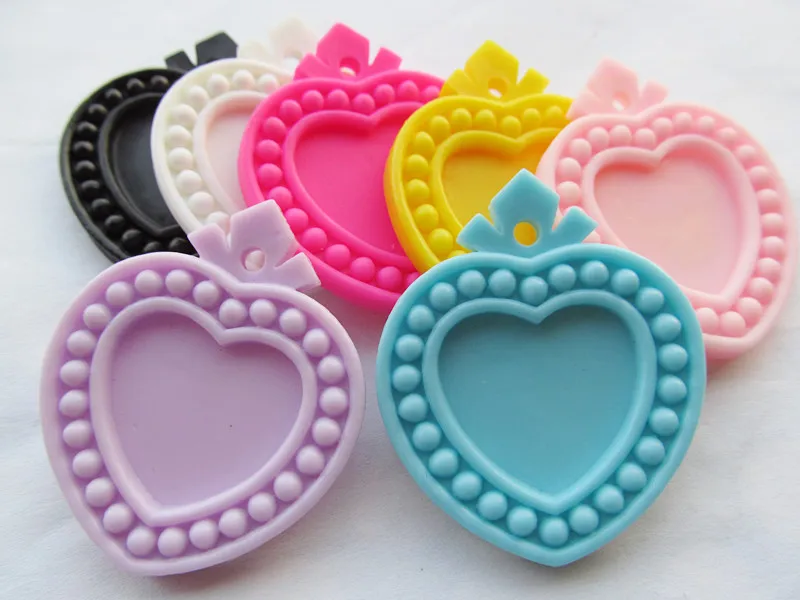 100pcs 7 Colors  Flatback Resin Heart Charm Finding,Base Setting Tray, for 25mm Cabochon/Cameo