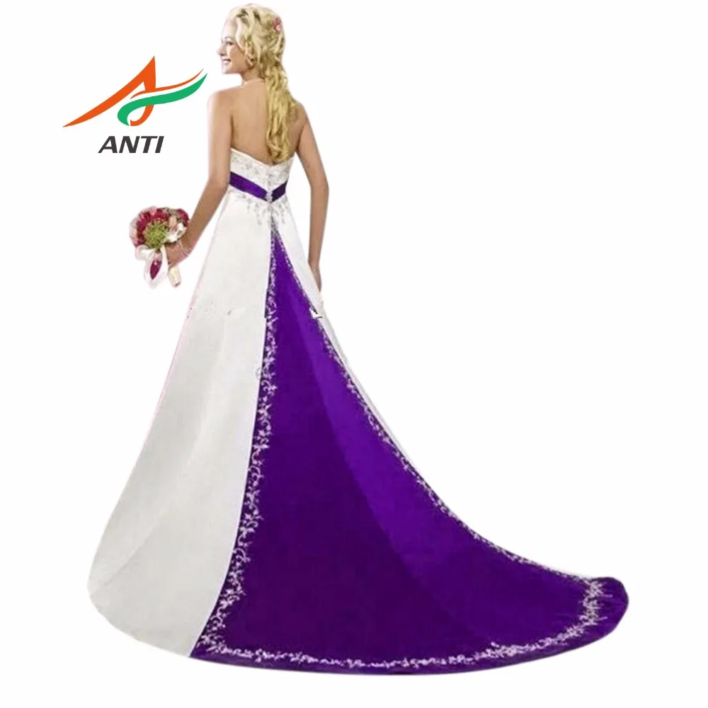 ANTI  Purple And White Wedding Dress 2019 Court Train Embroidery Bride Bridal Gowns Vestido De Noiva Casamento Robe De Mariage