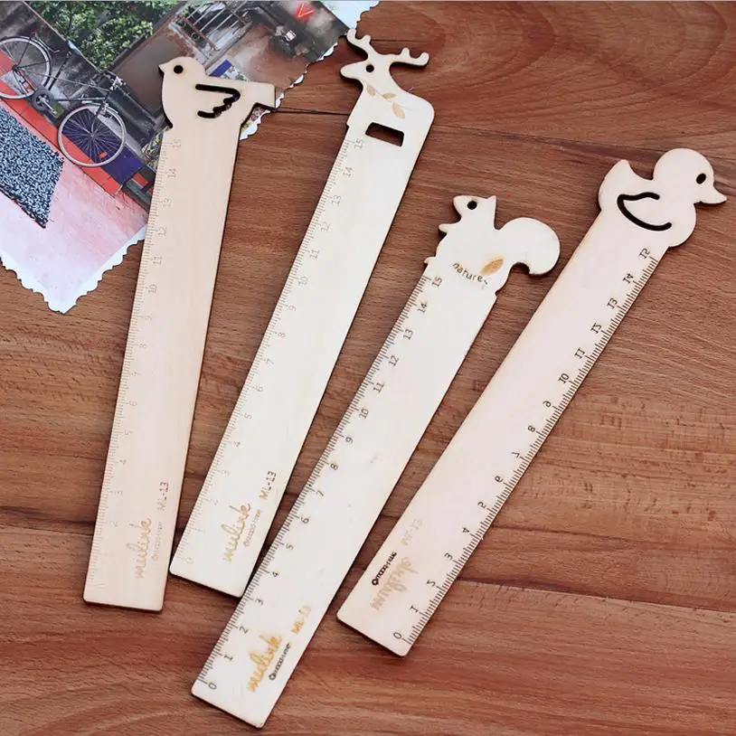 4 Pcs/Lot Cute Animal-Imaged Wood Ruler for School Stationery & Office Supply, Deer & Squirrel & Duck & Bird