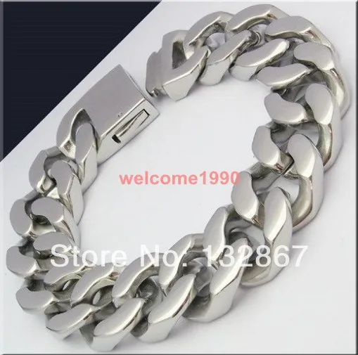 

TOP POLISHED HEAVY MEN'S STAINLESS STEEL CUBAN CURB LINK BRACELET (8.66"x 20mm)