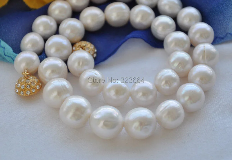 

Big 12mm white round Freshwater cultured pearl necklace 17inch