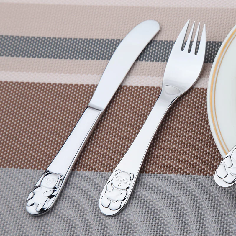 Cozy Zone Children Tableware Cutlery Set 4Pcs Dinnerware Set Panda Quality Kid Dinner Knife Fork Food Stainless Steel Dining Set