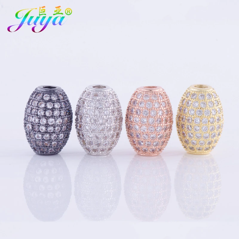 Juya Micro Pave Zircon Metal Oval Beads For Women Men Handmade Fashion Needlework Beading Jewelry Making