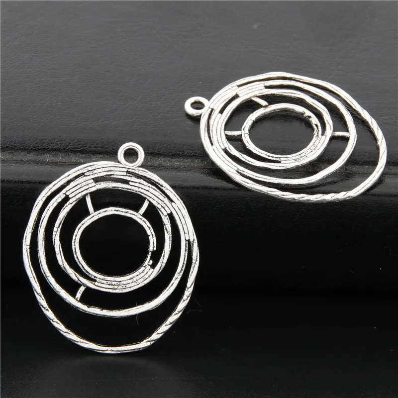 20pcs  Silver Color Hollow Net Shaped Charms With Circle Pendant For DIY Earring Finding A2644