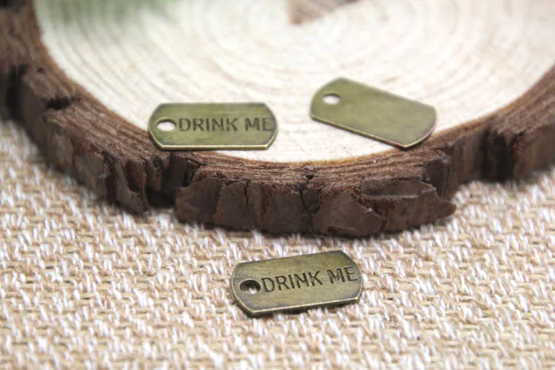 30pcs- Drink Me Charms, Antique bronze tone alice in wonderland Charms pendants 10x18 mm