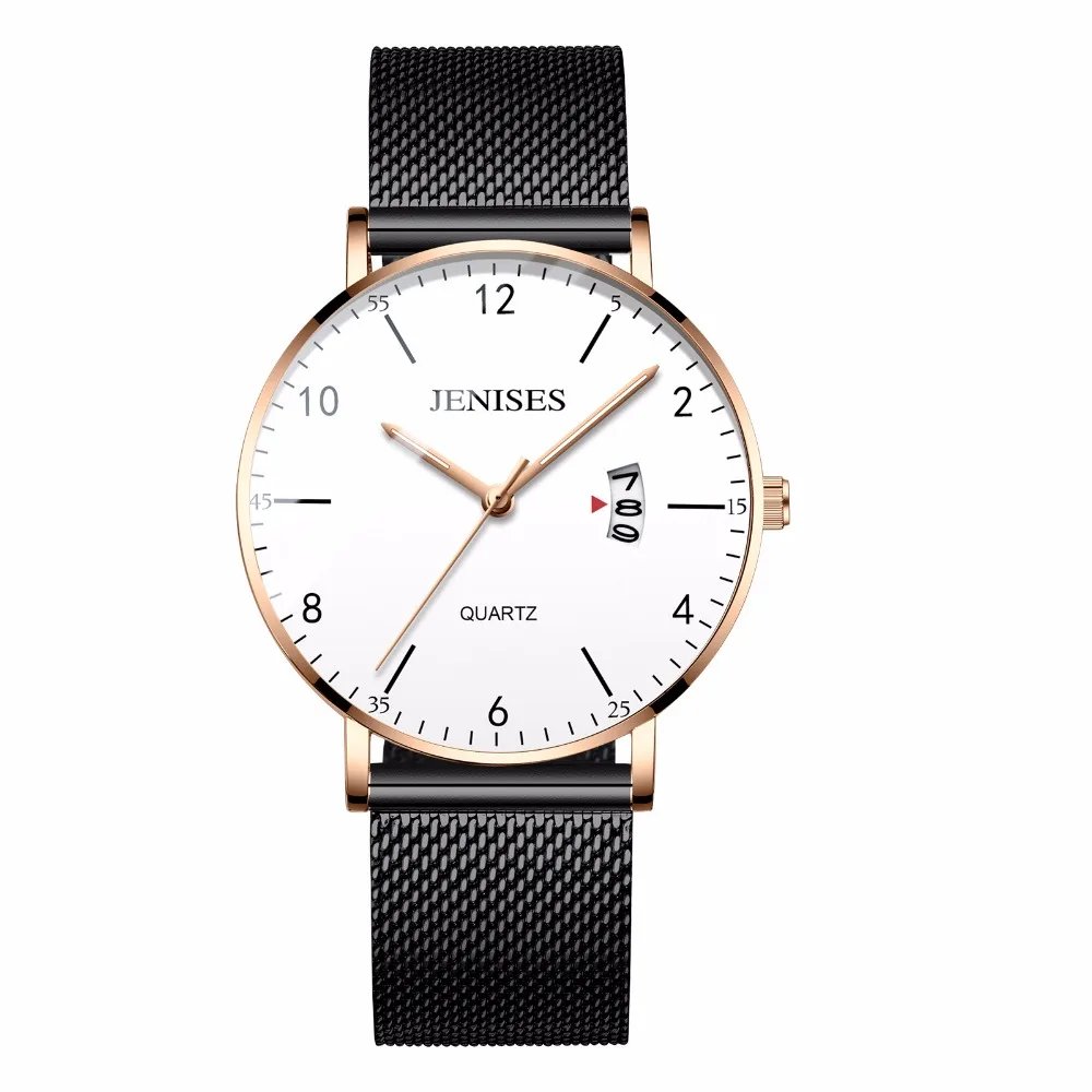 2023 Fashion Luxury Simple Business Watch Man Ultra Slim Case Waterproof Quartz Wristwatch Jenises Black Mens Watch Reloj Hombre