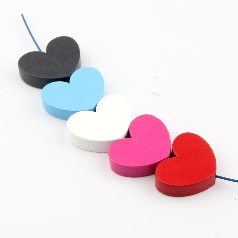 

100pcs large DIY Multicolor Wood Beads 30x23x7.5mm Heart Shape Wooden Spacer Beads For jewelry Making DIY Wood Pacifier clip