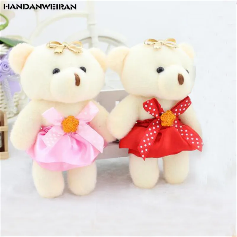 1PCS New Plush Bow Bears Toy Doll Small Pendant Cartoon Bouquet Bear Dolls Toys Girl Valentine Gifts Wholesale For Kids 11CM