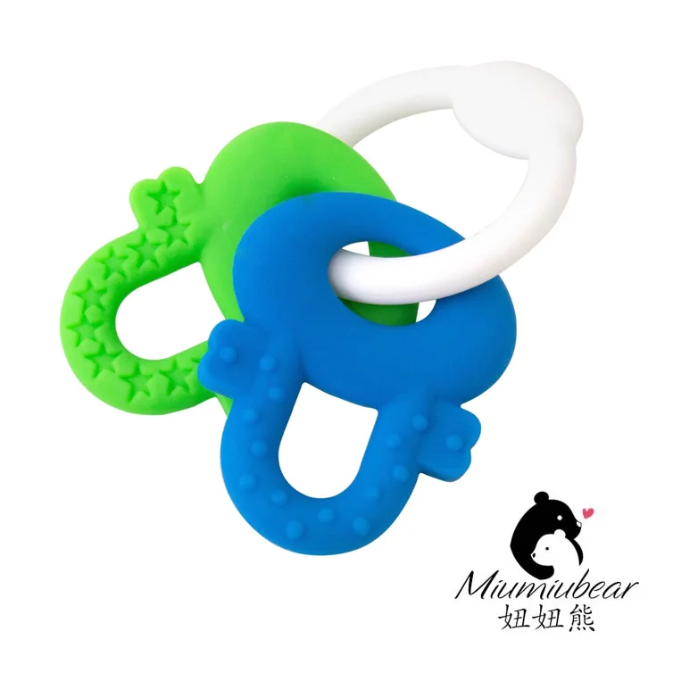 Baby Teething Keys Ring, Safe Silicone Toys, BPA  Free, Freezer & Dishwasher Safe (Pink/Purple or Blue/Green)