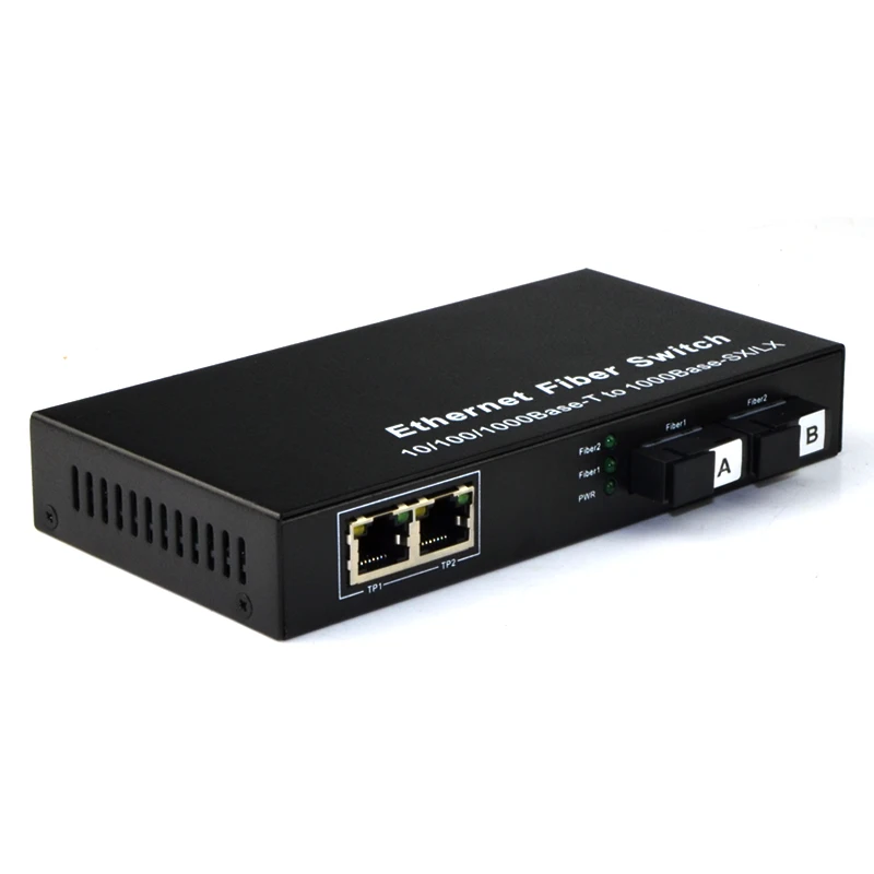 Gigabit Ethernet Media Converter,   2 -port 1000Mbps RJ45 to 2-port 1000M Single-Mode SC Fiber