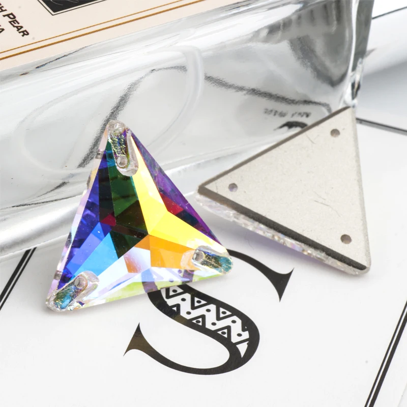 12mm/16mm/22mm 2018 New product high quality flat glass double hole sew-on rhinestones Triangle AB color diy accessories