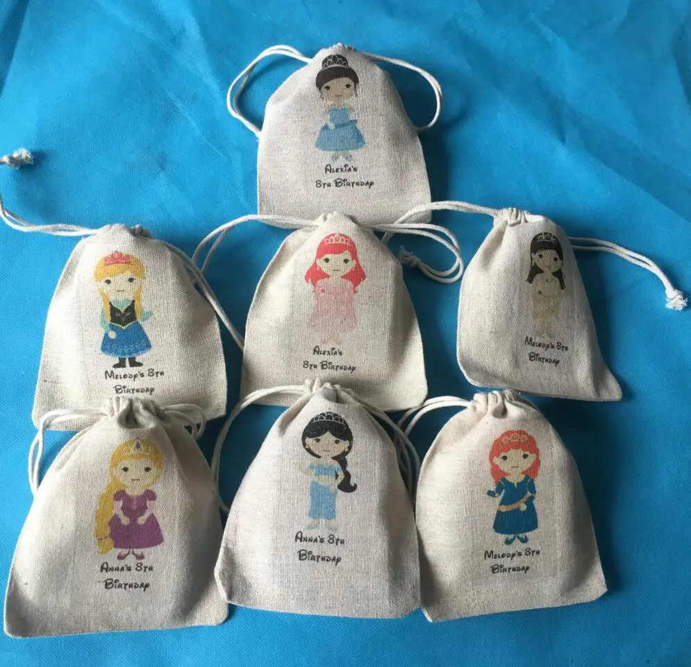 12pcs Personalize characters Princess Favor Bags girl Birthday gift Bags baby shower Christening baptism Goodie Bags