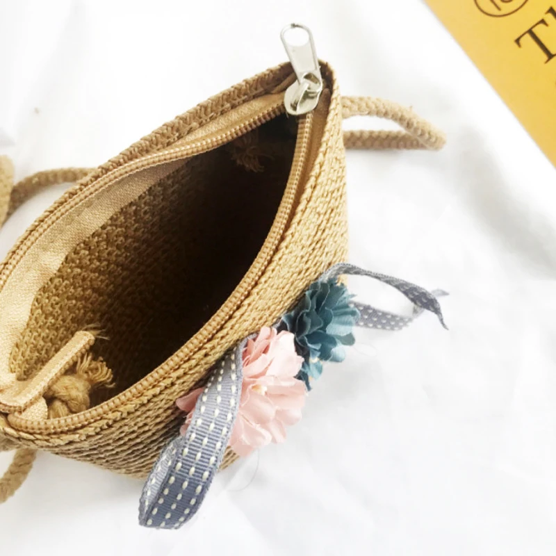 High Quality Handmade Children Shoulder Bag Exquisite Flower Straw Bag Messenger Bag Kids Keys Coin Purse Cute Princess Handbags