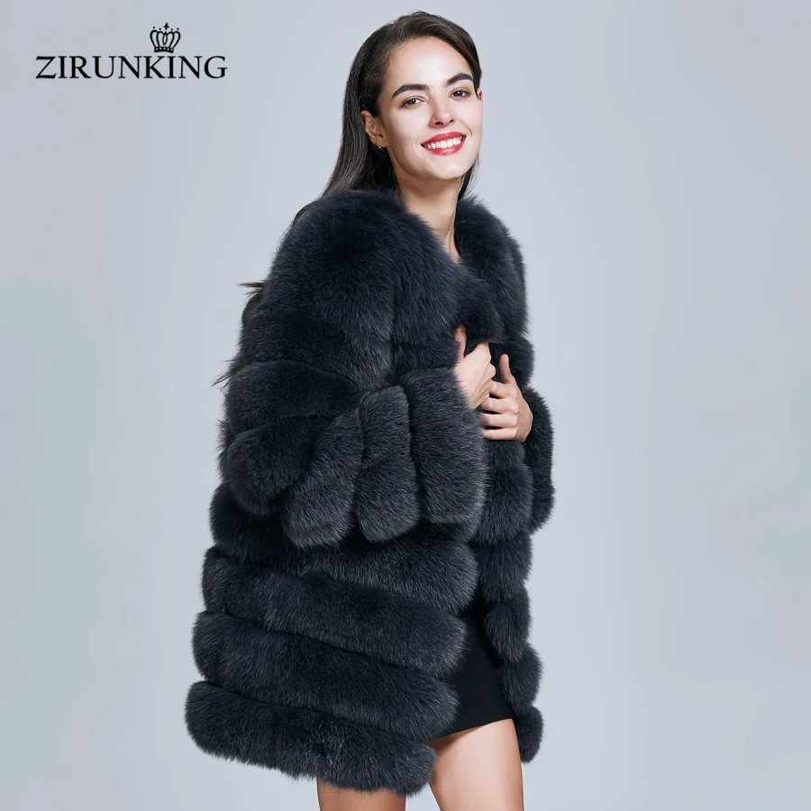 ZIRUNKING Real Blue Fox Fur Coat Women Natural Thick Long Overcoat  Winter Warm High Quality Classic Fashion Clothes ZC1726